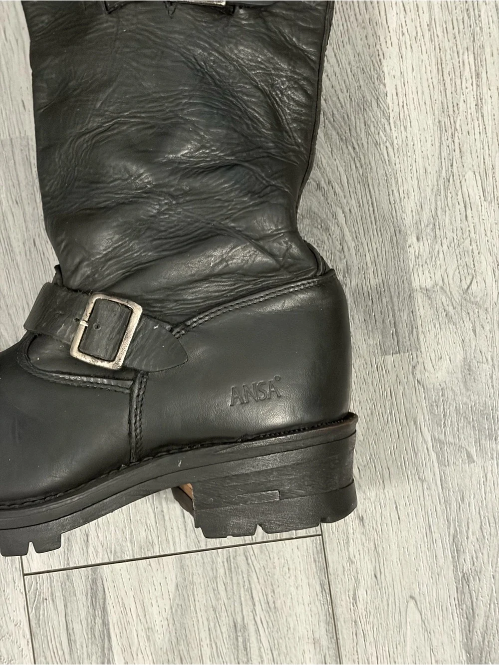 ANSA Black Leather Mid-Calf Fold Over Engineer  Boots Sz 10